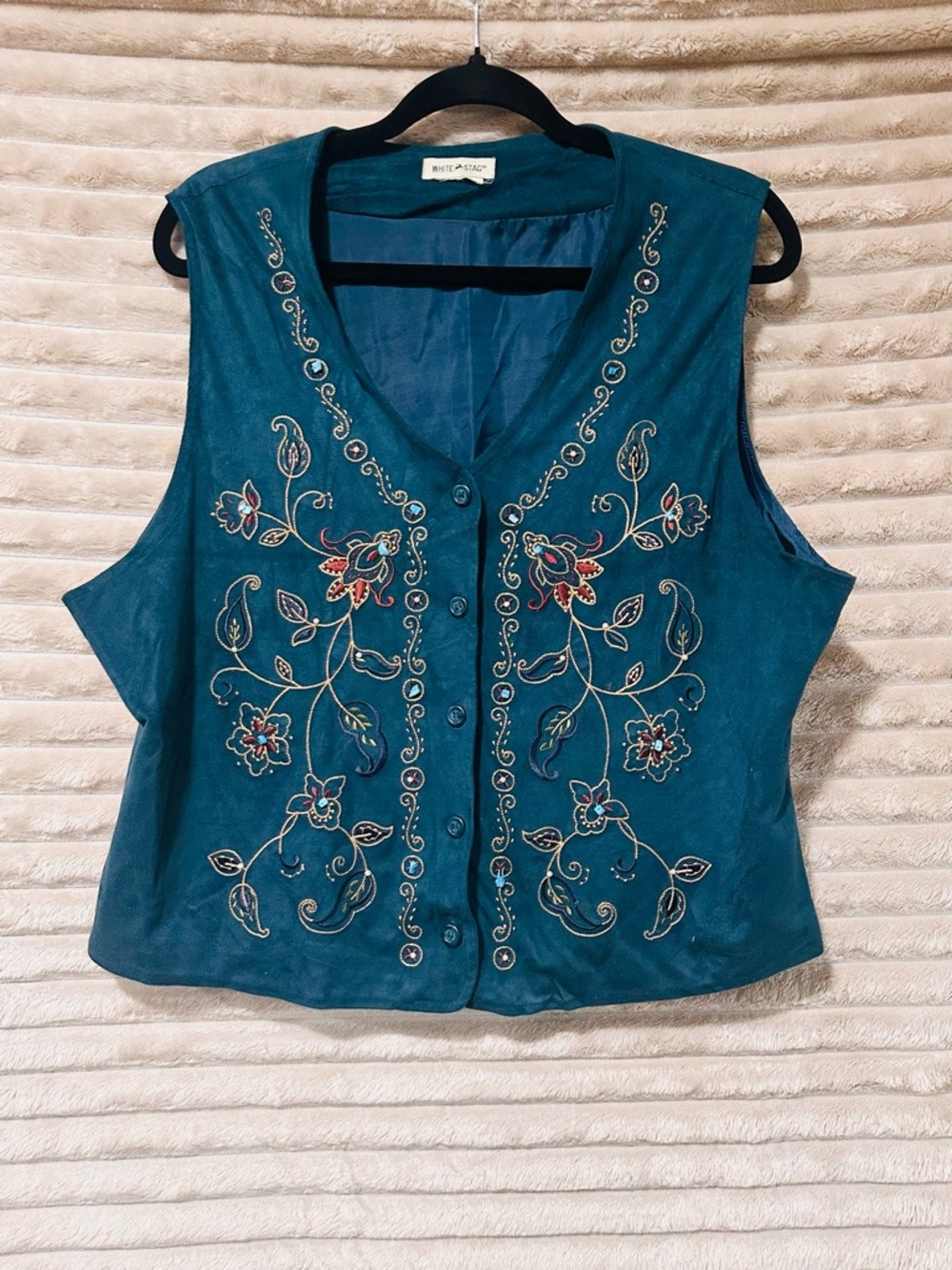 Vintage Teal Embroidered Sleeveless Vest